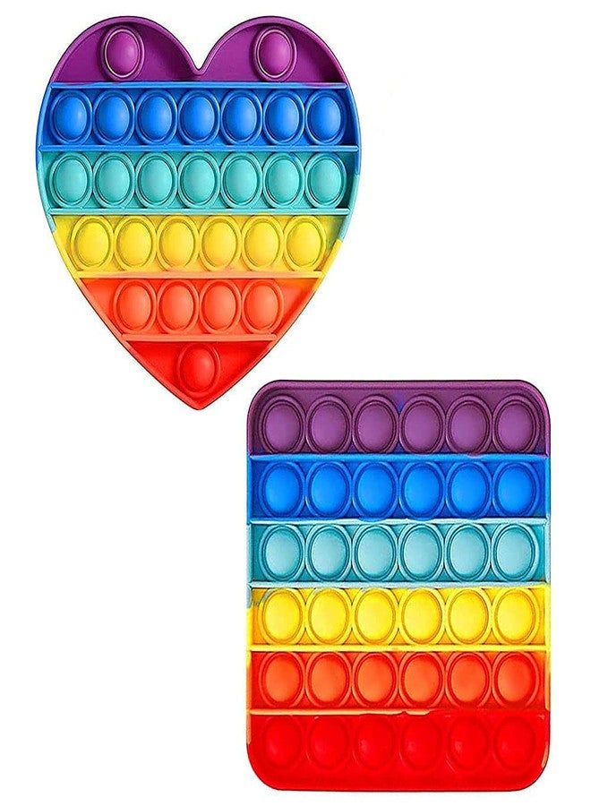 PRIMEFAIR Popit Bubble Fidget Sensory Toy, Autism Special Needs Silicone Stress Relief Toy, Great Fidget Toy Sensory Toys Novelty Gifts (Rainbow Color, Heart + Square), 2 Units - Image 1